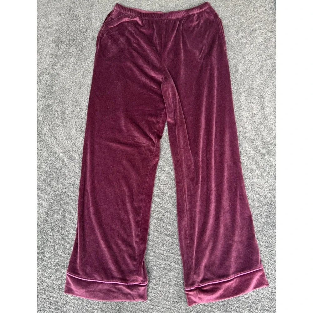 Joyspun‎ Womens Burgundy Velvet Wide Leg Lounge Pajama Set Size M 8-10